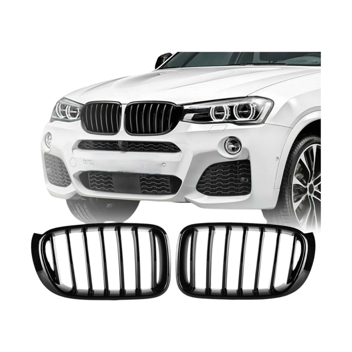 Grill BMW X3 X4 F25 F26 glanzend zwart enkelspijlen