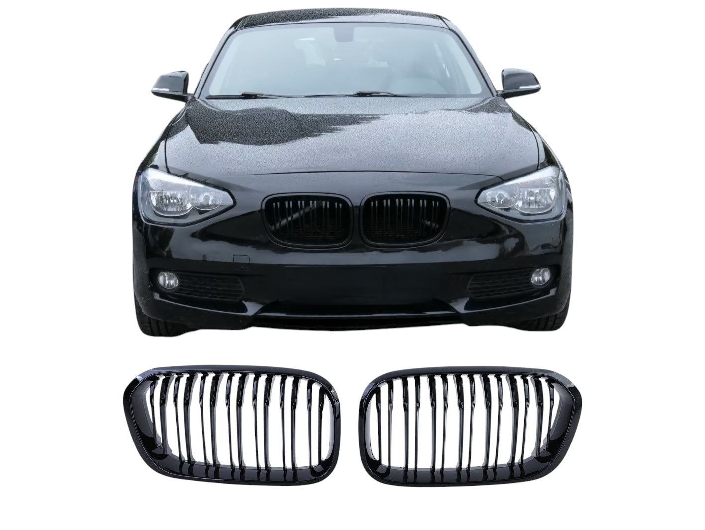 Grill nieren geschikt voor BMW 1 serie F20-F21 glans zwart.