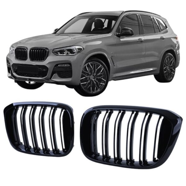 Griglia a doppio rene adatta per BMW X3 X4 G01 G02 2017-2021 Doppie barre, Nero lucido