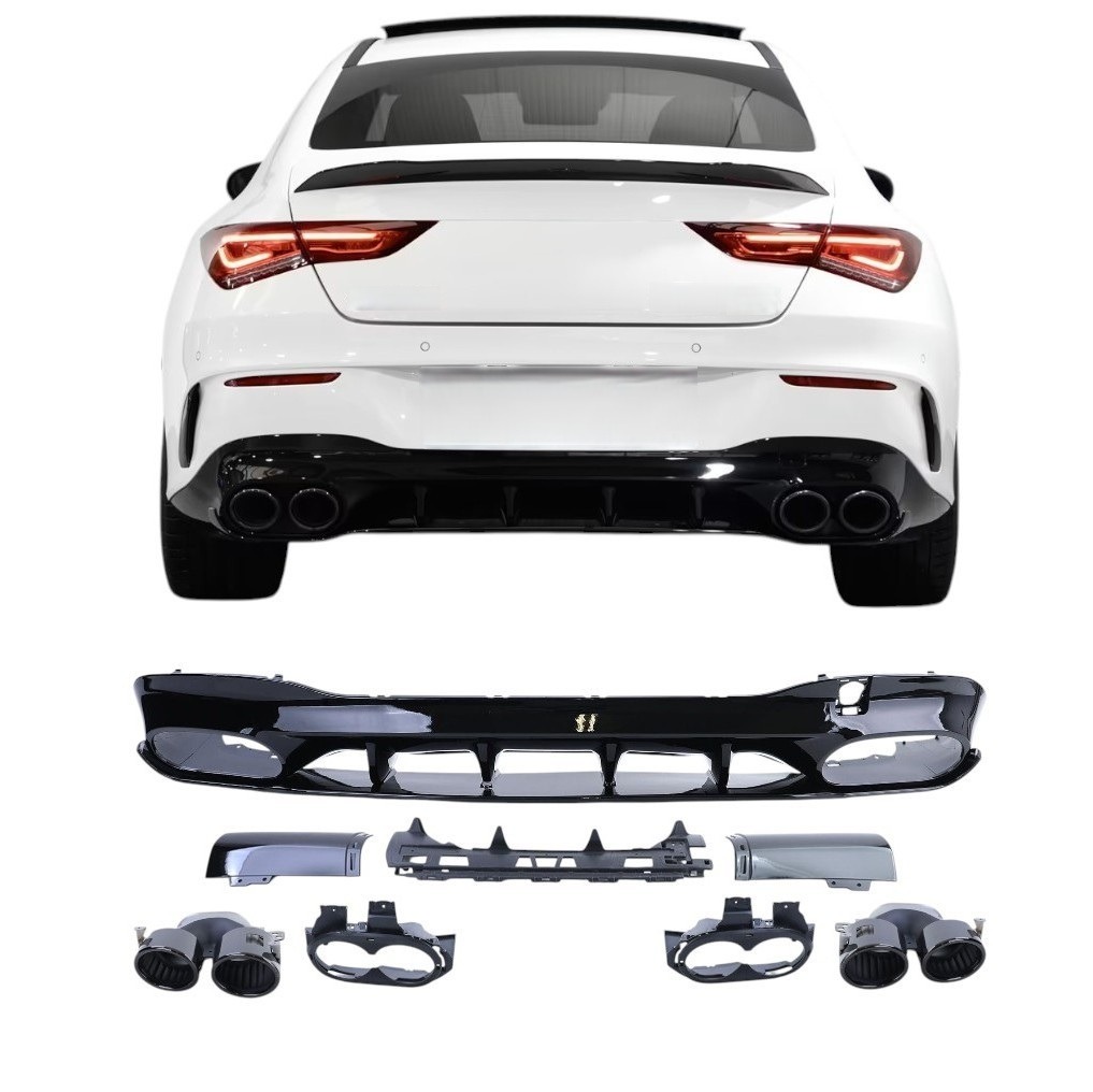 Mercedes CLA diffuser hoogglans zwart met RVS eindpijpen