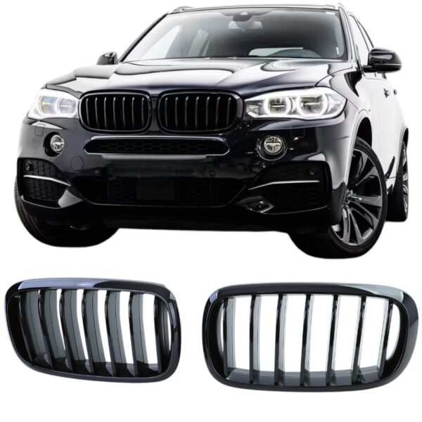 Nierengrill Geschikt voor BMW X5 en X6 F15/F16 – Hoogglans Zwart – Enkele Spijlen 2013–2018